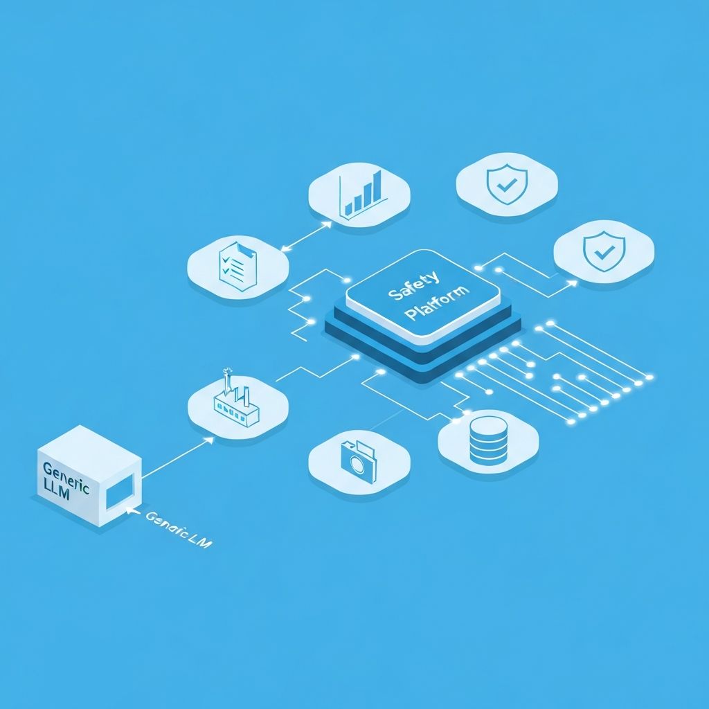 Safety AI platform architecture diagram showing parallel sub-agents versus a single generic LLM wrapper