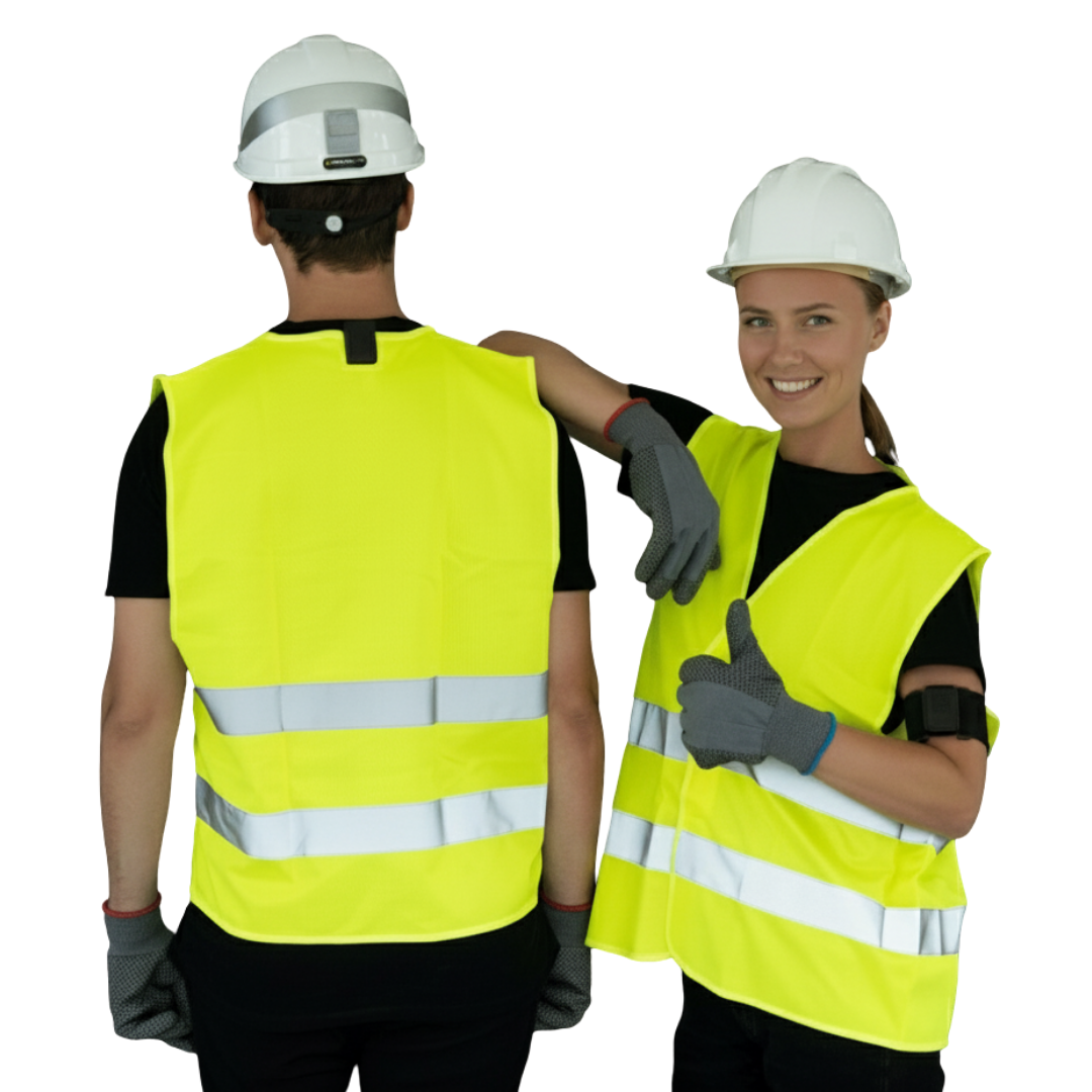 Workers wearing SoterCoach wearable sensor device in safety gear